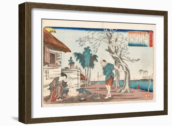 Kakkyo and His Wife Unearthing a Pot of Gold in the Hole They Were Digging in Order to Bury their I-Utagawa Kuniyoshi-Framed Giclee Print