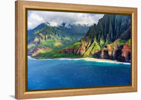 Kalalau Beach on the Na Pali Coast, Coast Wilderness State Park, Kauai, Hawaii, USA.-Russ Bishop-Framed Premier Image Canvas