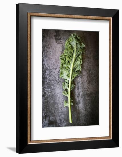 Kale Leaf, Overhead View on Dark Slate-Robyn Mackenzie-Framed Photographic Print