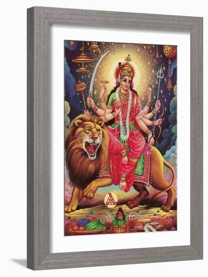 Kali Riding Lion-null-Framed Art Print