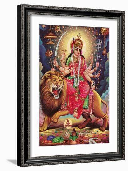 Kali Riding Lion-null-Framed Art Print