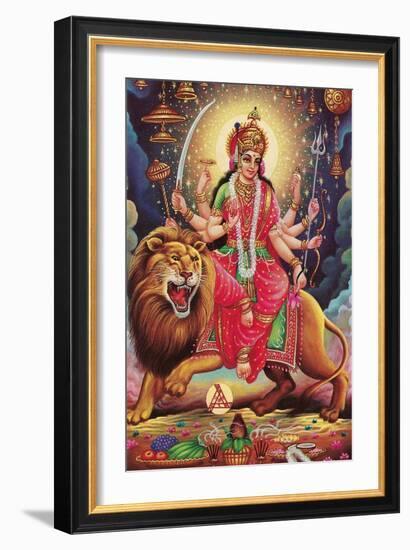 Kali Riding Lion-null-Framed Art Print