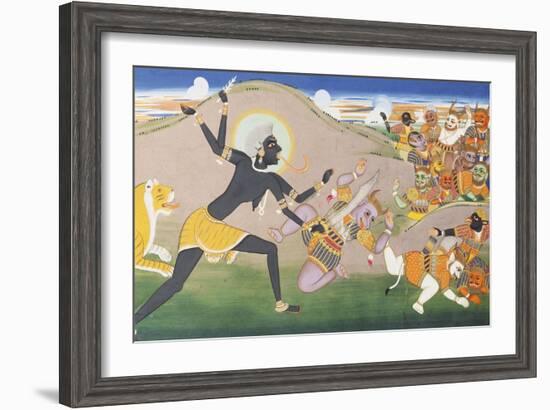 Kali Slaying Demons. Illustration to the Markanddeya Purana. Jaipur, c.1800-1820-null-Framed Giclee Print