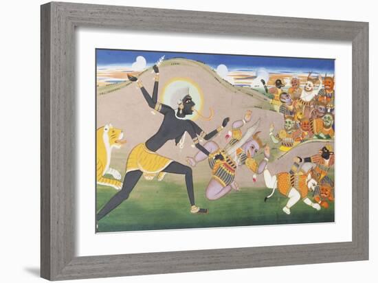 Kali Slaying Demons. Illustration to the Markanddeya Purana. Jaipur, c.1800-1820-null-Framed Giclee Print