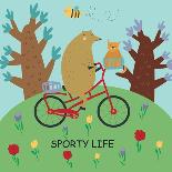 Cute Illustrations of Bear Riding a Bike in Cartoon Style. Sporty Life, Poster.-Kaliaha Volha-Art Print