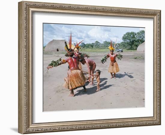 Kamayura Indians Dancing the Fish Dance, Xingu, Brazil, South America-Robin Hanbury-tenison-Framed Photographic Print