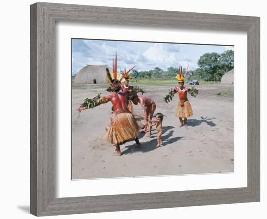 Kamayura Indians Dancing the Fish Dance, Xingu, Brazil, South America-Robin Hanbury-tenison-Framed Photographic Print