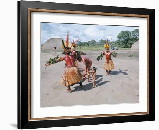 Kamayura Indians Dancing the Fish Dance, Xingu, Brazil, South America-Robin Hanbury-tenison-Framed Photographic Print