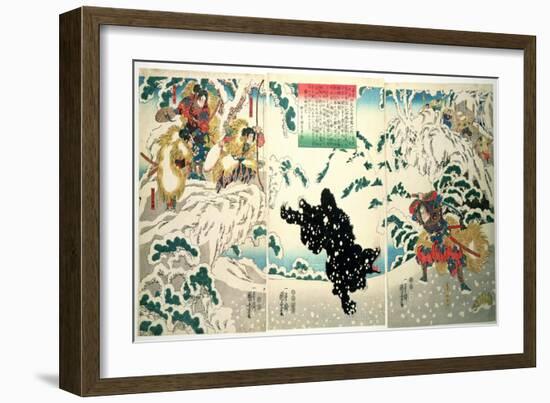 Kamei Rokuro and the Black Bear in the Snow, 1849 (Colour Woodblock Print)-Kuniyoshi Utagawa-Framed Giclee Print