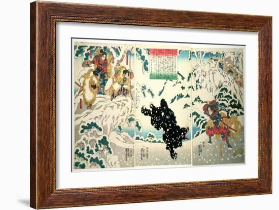 Kamei Rokuro and the Black Bear in the Snow, 1849 (Colour Woodblock Print)-Kuniyoshi Utagawa-Framed Giclee Print