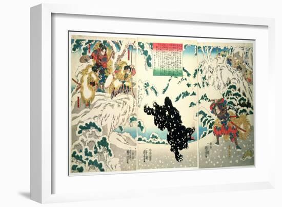 Kamei Rokuro and the Black Bear in the Snow, 1849 (Colour Woodblock Print)-Kuniyoshi Utagawa-Framed Giclee Print