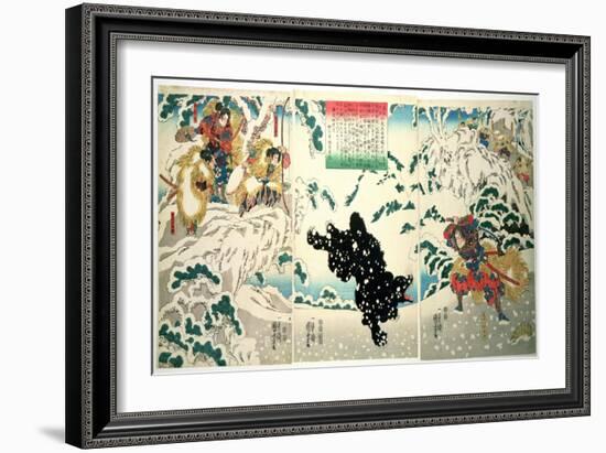 Kamei Rokuro and the Black Bear in the Snow, 1849 (Colour Woodblock Print)-Kuniyoshi Utagawa-Framed Giclee Print