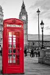 Row Of Iconic London Red Phone Cabins With The Rest Of The Picture In Black And White-Kamira-Photographic Print