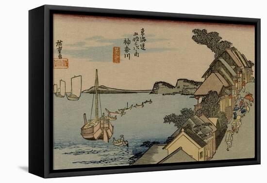 Kanagawa with Houses on the Bay of Edo-Utagawa Hiroshige-Framed Stretched Canvas