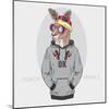 Kangaroo Boy in Urban Style with Headphones - Fashion Animal Illustration-Olga_Angelloz-Mounted Art Print