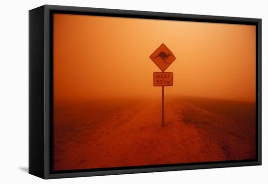 Kangaroo Crossing Sign in Dust Storm in the Australian Outback-Paul Souders-Framed Premier Image Canvas