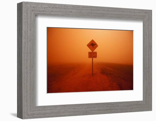 Kangaroo Crossing Sign in Dust Storm in the Australian Outback-Paul Souders-Framed Photographic Print