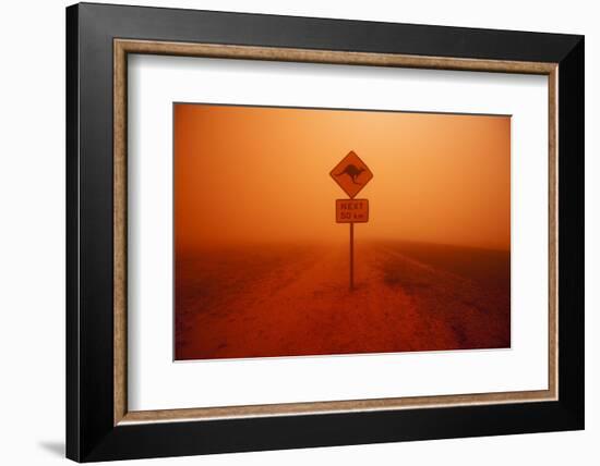 Kangaroo Crossing Sign in Dust Storm in the Australian Outback-Paul Souders-Framed Photographic Print