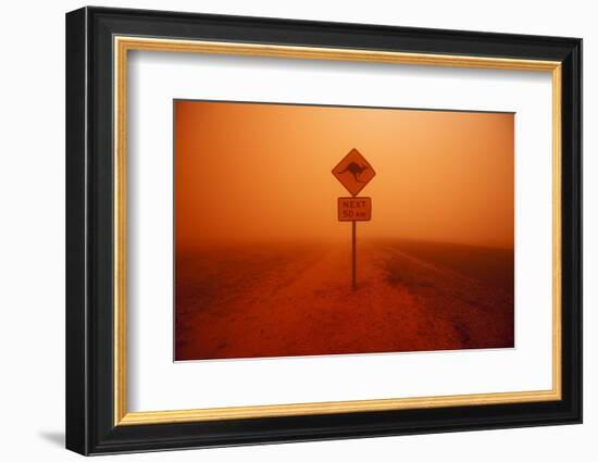 Kangaroo Crossing Sign in Dust Storm in the Australian Outback-Paul Souders-Framed Photographic Print