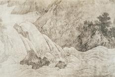 Landscape with Waterfall, Ink on Silk-Kano Motonobu-Giclee Print