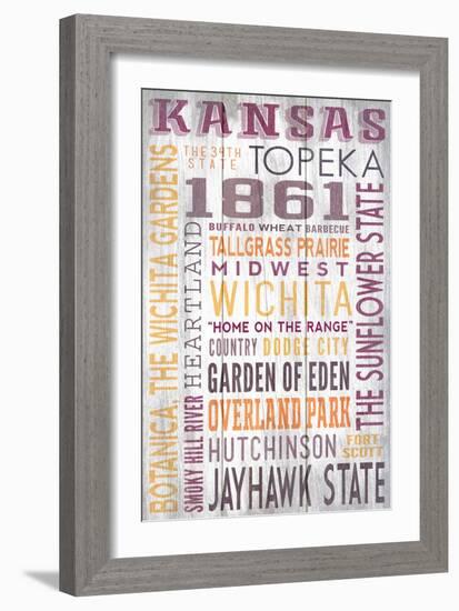 Kansas - Barnwood Typography-Lantern Press-Framed Premium Giclee Print