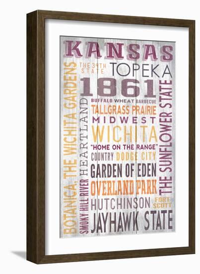 Kansas - Barnwood Typography-Lantern Press-Framed Premium Giclee Print