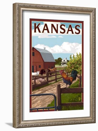 Kansas - Barnyard Scene-Lantern Press-Framed Premium Giclee Print