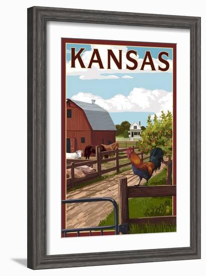 Kansas - Barnyard Scene-Lantern Press-Framed Art Print