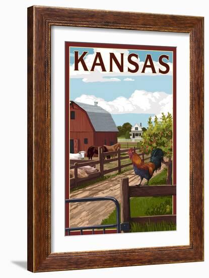 Kansas - Barnyard Scene-Lantern Press-Framed Art Print