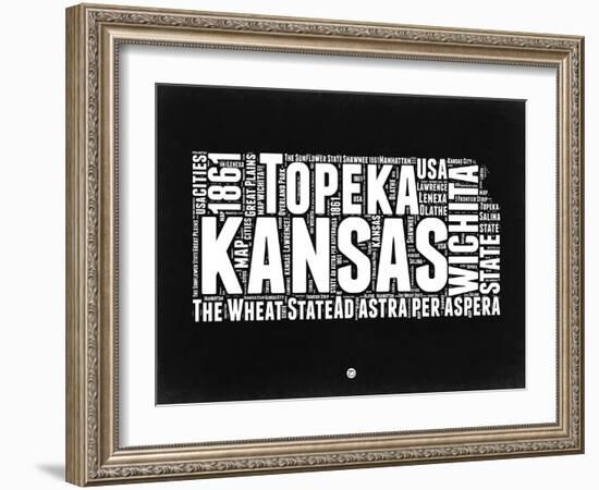 Kansas Black and White Map-NaxArt-Framed Art Print