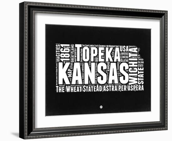 Kansas Black and White Map-NaxArt-Framed Art Print