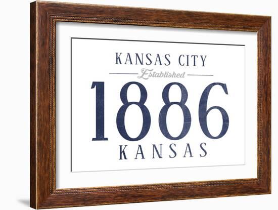 Kansas City, Kansas - Established Date (Blue)-Lantern Press-Framed Art Print