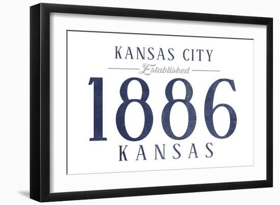 Kansas City, Kansas - Established Date (Blue)-Lantern Press-Framed Art Print