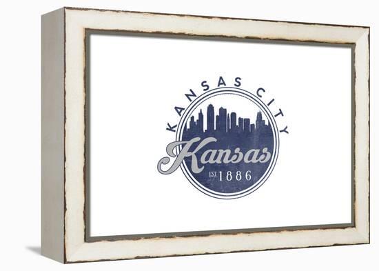 Kansas City, Kansas - Skyline Seal (Blue)-Lantern Press-Framed Stretched Canvas
