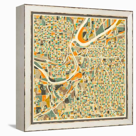 Kansas City Map-Jazzberry Blue-Framed Stretched Canvas