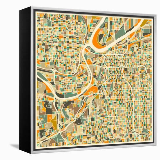 Kansas City Map-Jazzberry Blue-Framed Stretched Canvas