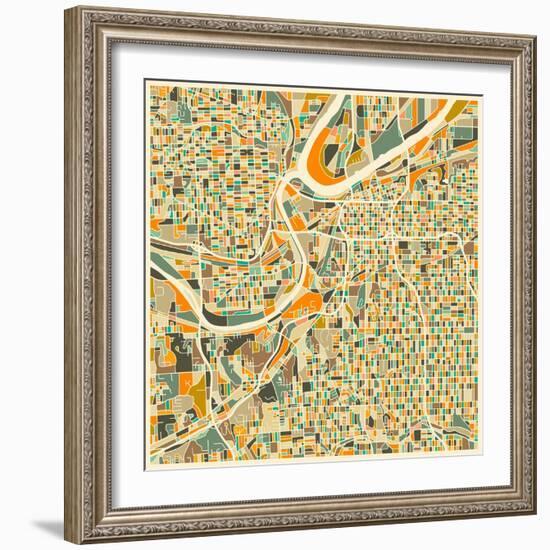 Kansas City Map-Jazzberry Blue-Framed Art Print