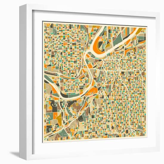 Kansas City Map-Jazzberry Blue-Framed Art Print