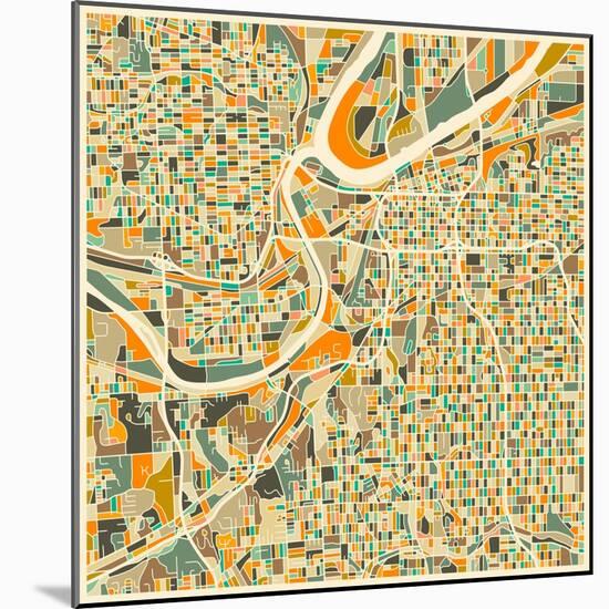 Kansas City Map-Jazzberry Blue-Mounted Art Print