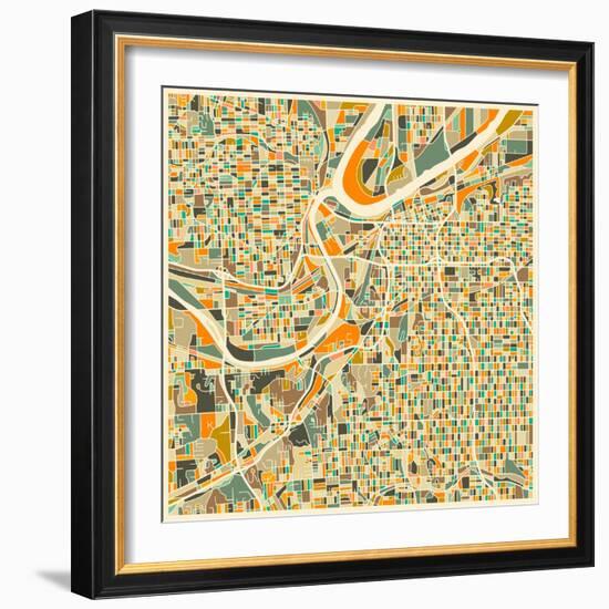 Kansas City Map-Jazzberry Blue-Framed Art Print