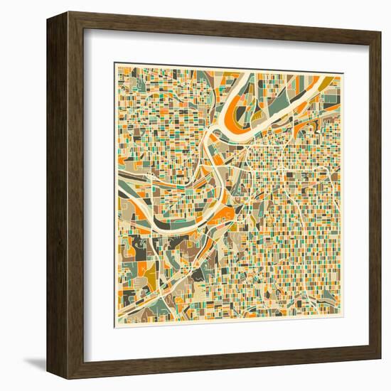 Kansas City Map-Jazzberry Blue-Framed Art Print