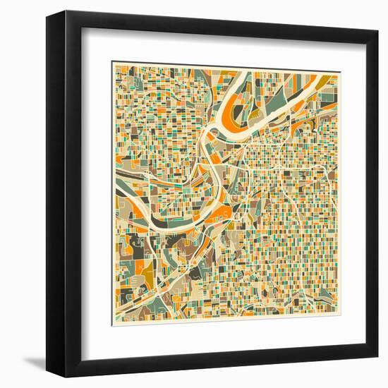 Kansas City Map-Jazzberry Blue-Framed Art Print