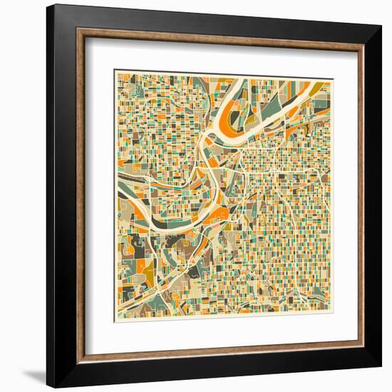 Kansas City Map-Jazzberry Blue-Framed Art Print