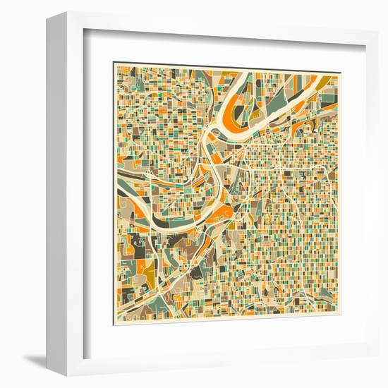 Kansas City Map-Jazzberry Blue-Framed Art Print