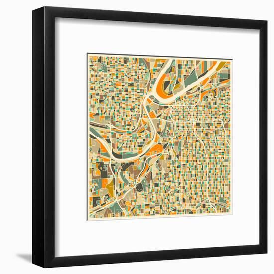 Kansas City Map-Jazzberry Blue-Framed Art Print