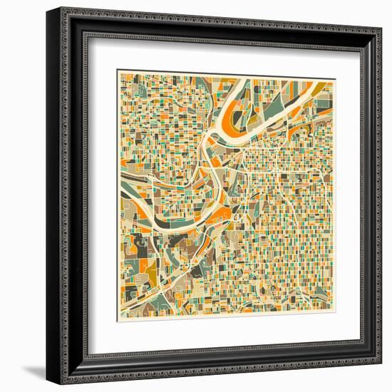 Kansas City Map-Jazzberry Blue-Framed Art Print