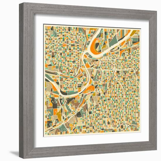 Kansas City Map-Jazzberry Blue-Framed Premium Giclee Print