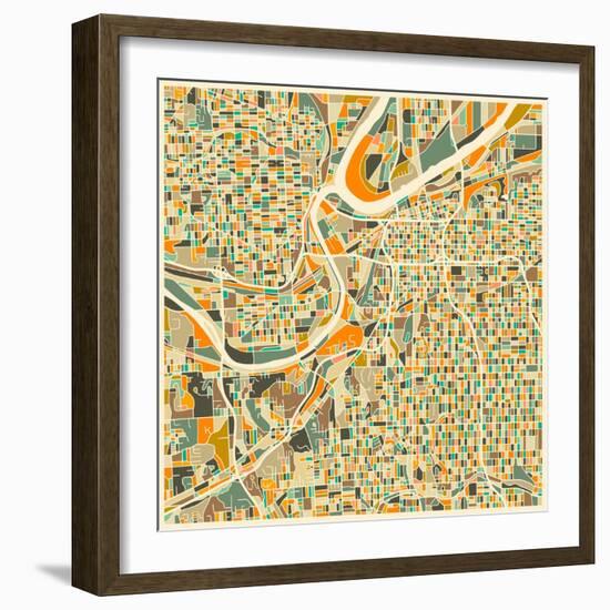 Kansas City Map-Jazzberry Blue-Framed Premium Giclee Print