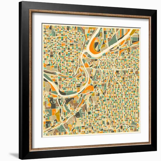 Kansas City Map-Jazzberry Blue-Framed Premium Giclee Print