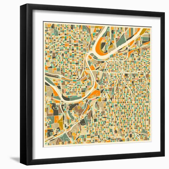 Kansas City Map-Jazzberry Blue-Framed Premium Giclee Print